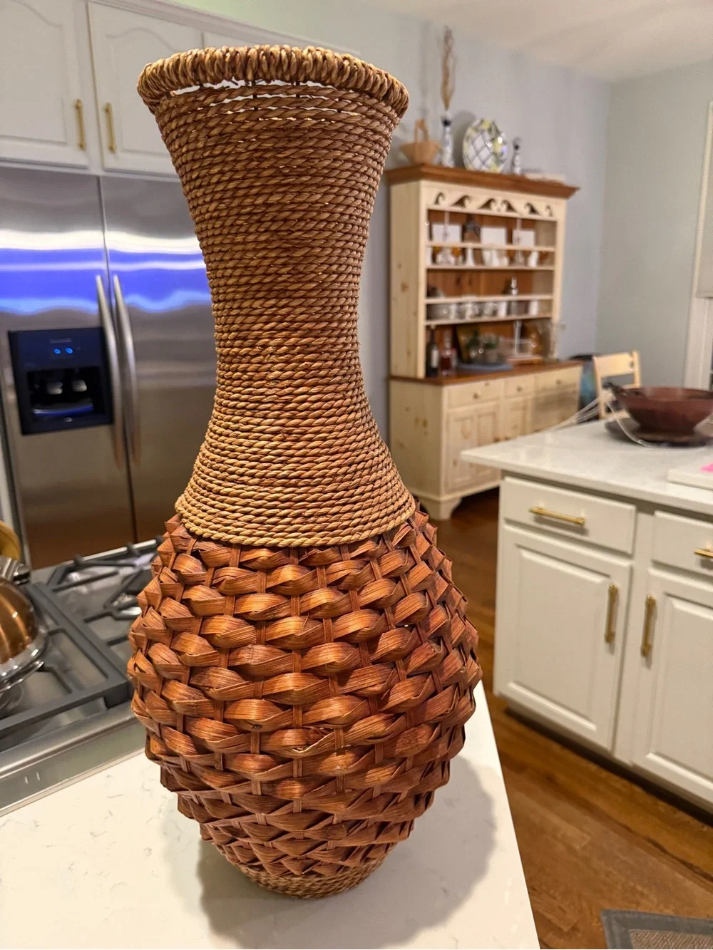 Large Natural Fiber Woven Floor Vase Seagrass/Rattan Boho Coastal 24”